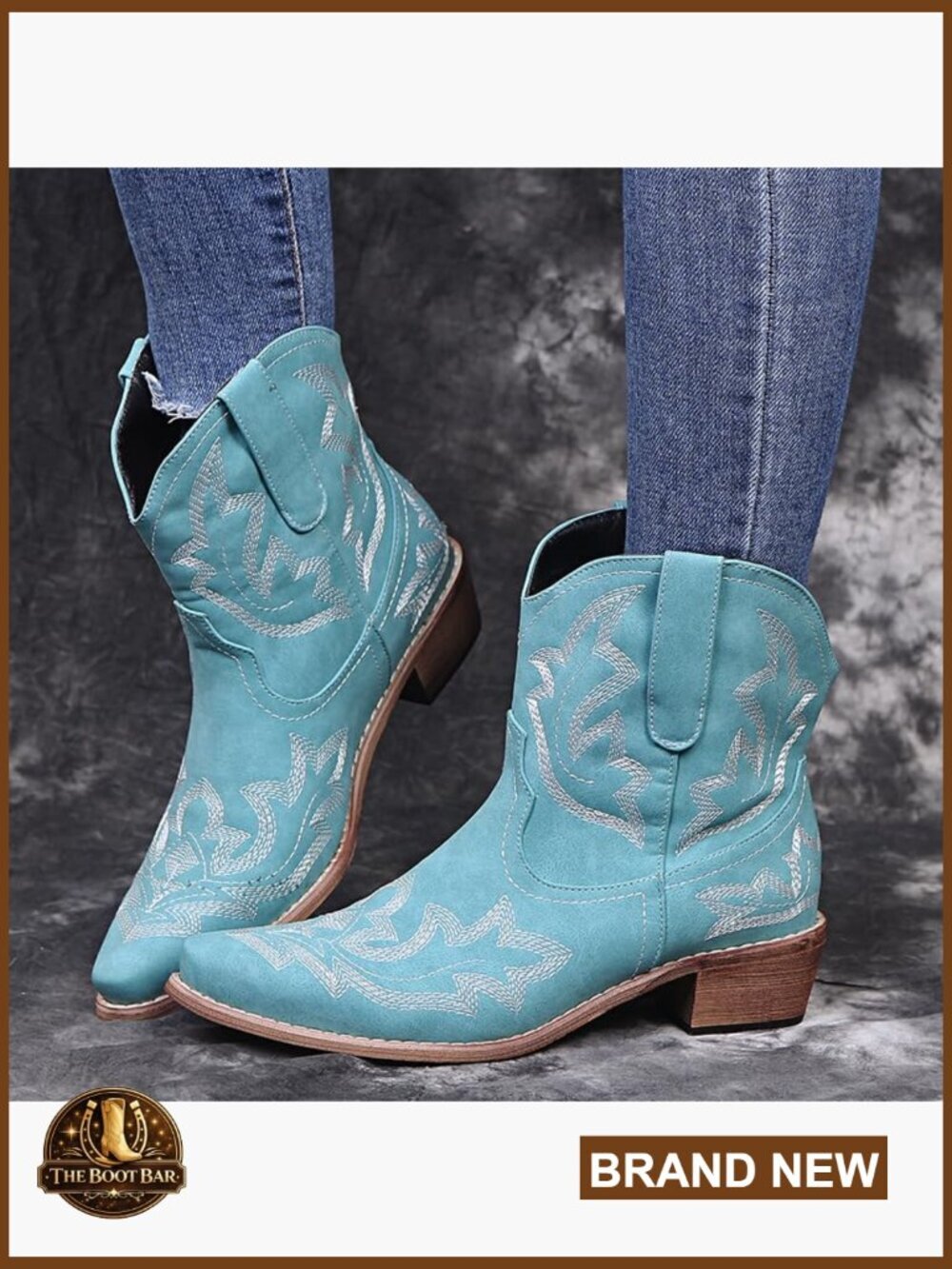 Women's Suede Ankle Booties Pointed Toe Embroidered Western Cowgirl Boots - Picture 2 of 7